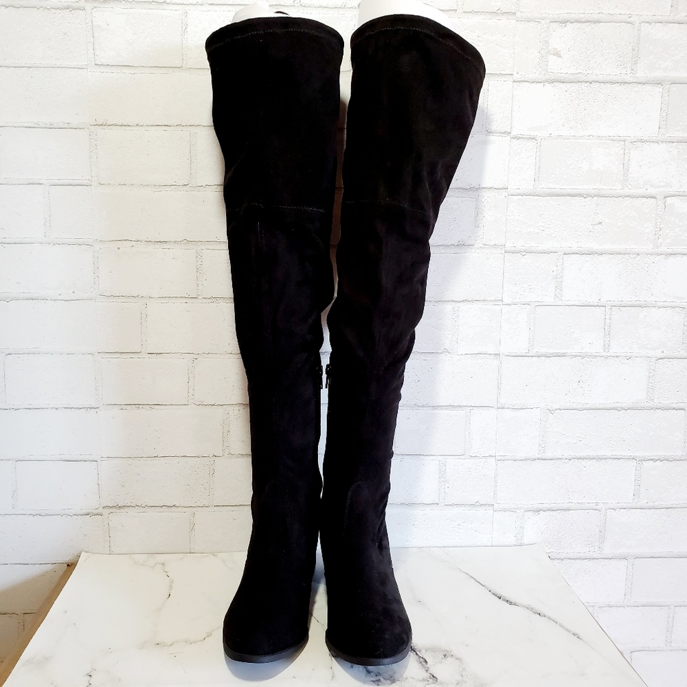 ⚡FLASH SALE! Unisa Black OTK Stretch Heeled Boots - Picture 3 of 6